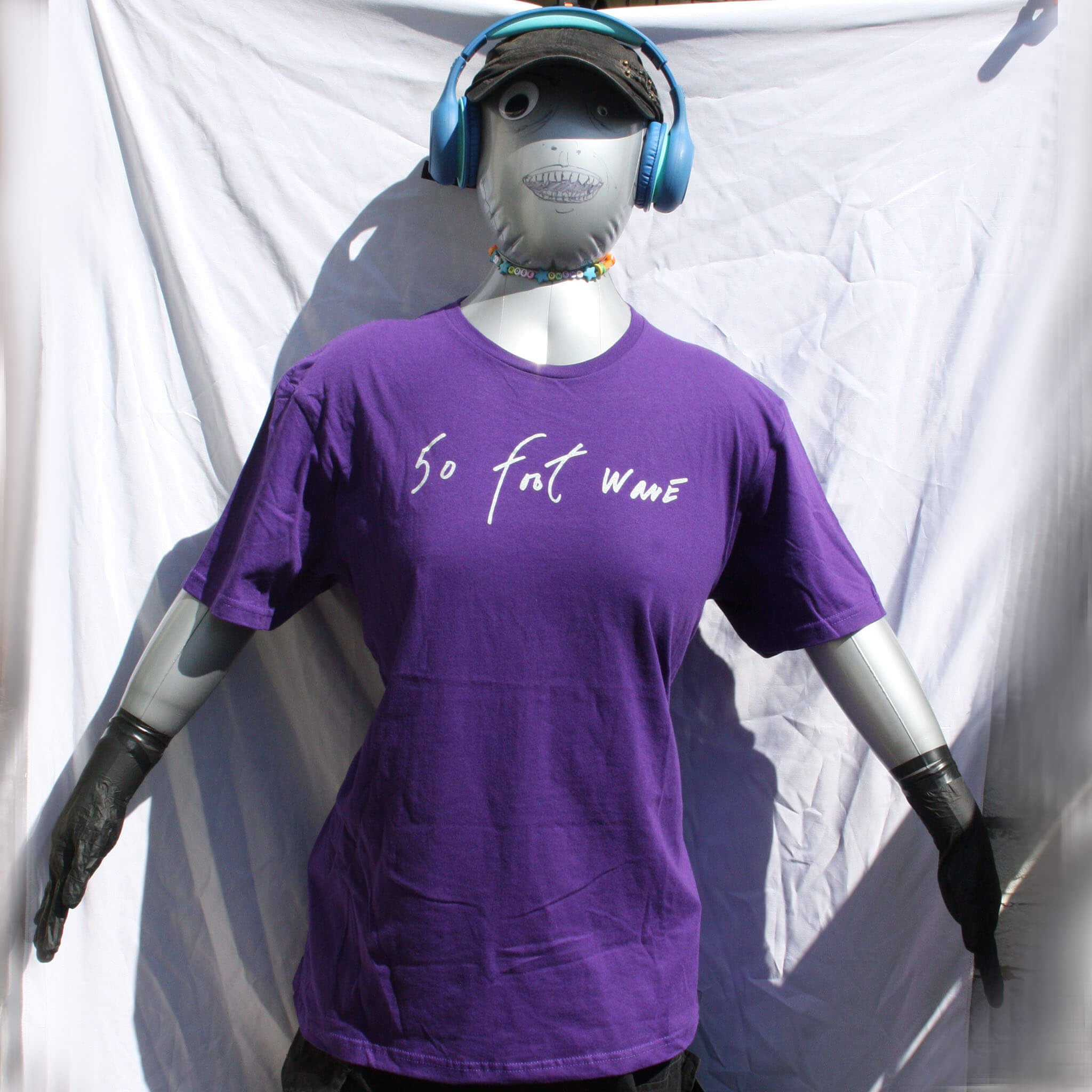 50 Foot Wave T-Shirt in purple featuring 'Throwing Muses' 2024 font, handwritten by Kristin Hersh, designed by ElRatDesigns