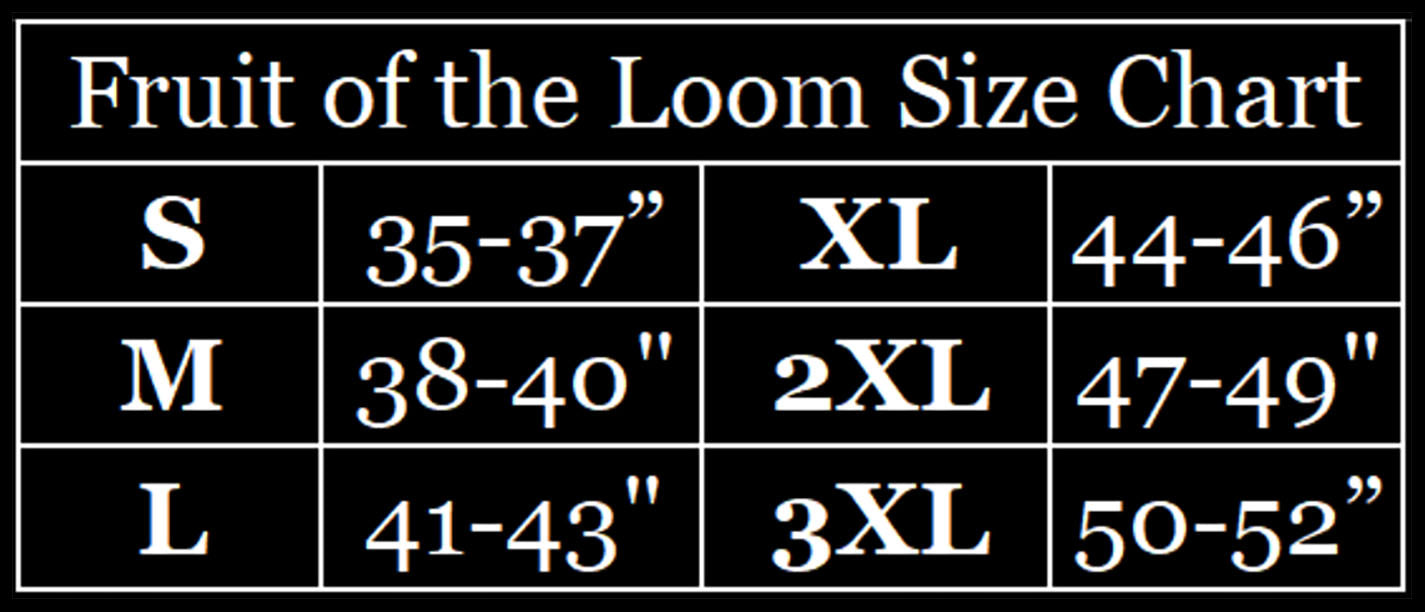 Fruit of the Loom size chart ElRat Designs
