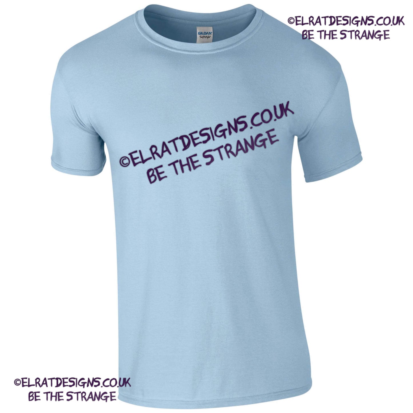GD001 - Blank Gildan Softstyle light blue T-shirt, 100% cotton fabric - ElRat Designs - elratdesigns.co.uk (gd001_LightBlue_FRONT)