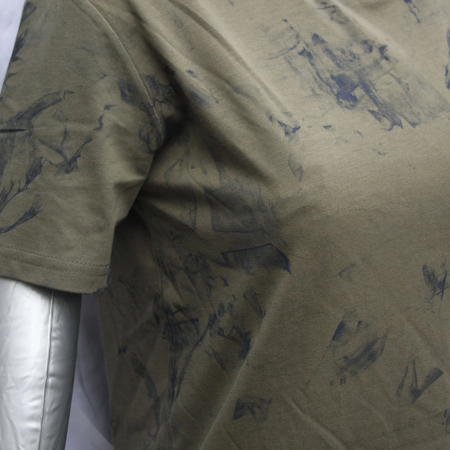 Messy Artist shirt, One of a kind, hand printed art shirt Khaki/Petrol Grey MA.Kh.XS1 | ElRat Designs