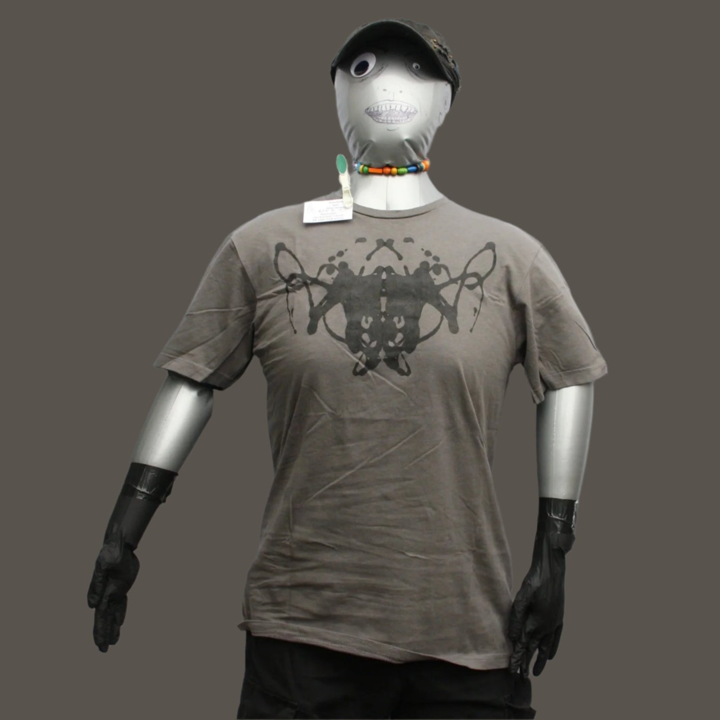 Rorschach, Charcoal cotton T-Shirt with Black ink blot - Medium #3 (RCH B M3)