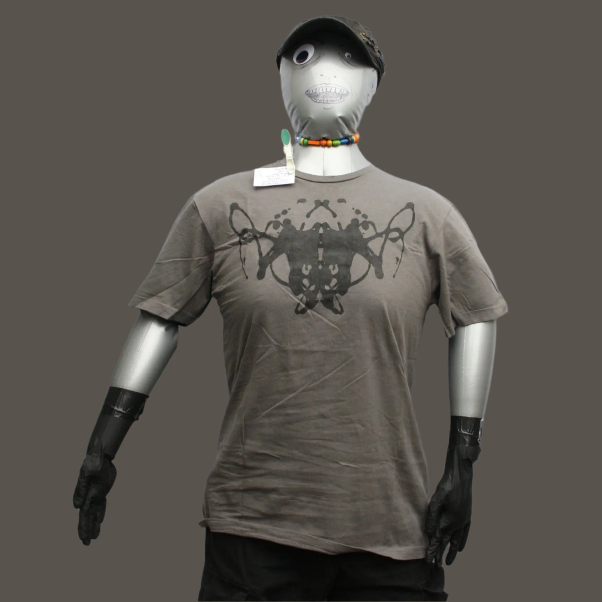 Rorschach, Charcoal cotton T-Shirt with Black ink blot - Medium #3 (RCH B M3)