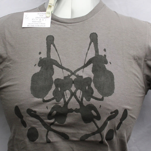 Rorschach, Charcoal cotton T-Shirt with Black ink blot  - Small #1 (RCH B S1)