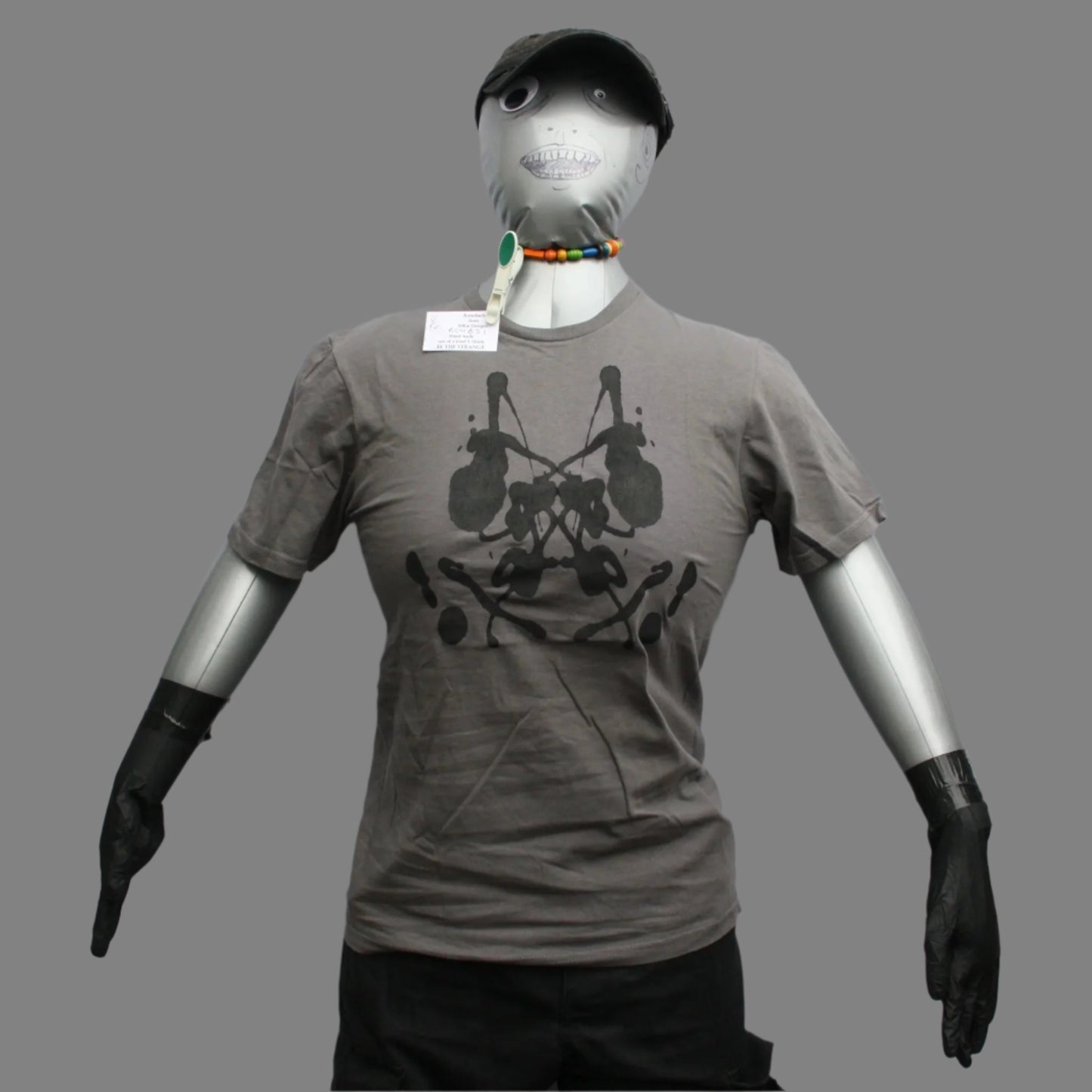 Rorschach, Charcoal cotton T-Shirt with Black ink blot  - Small #1 (RCH B S1)