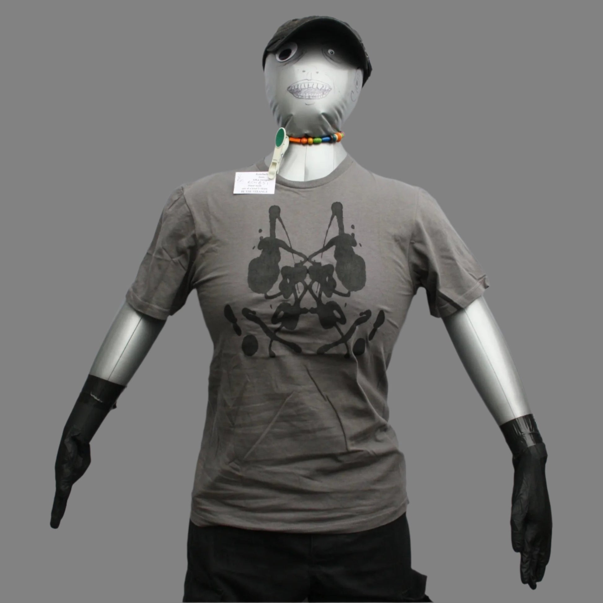 Rorschach, Charcoal cotton T-Shirt with Black ink blot  - Small #1 (RCH B S1)