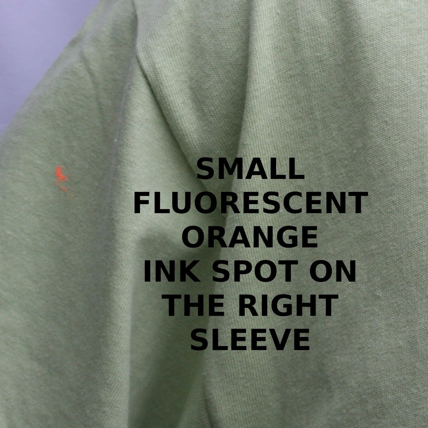 small fluorescent ink spot on the right sleeve. Rorschach, Pistachio green cotton T-Shirt with Black ink blot - L #2 (RPis B L2)