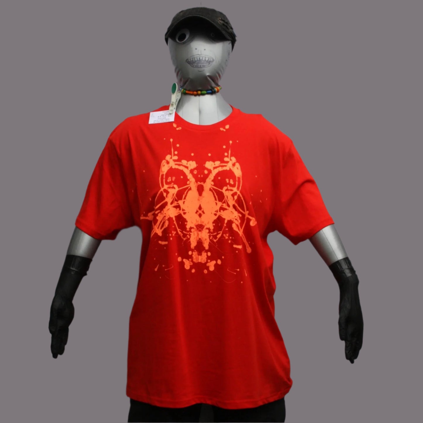 Rorschach, Red cotton T-Shirt with Fluorescent Orange ink blot - 3XL #1 (RR FlO 3XL1)