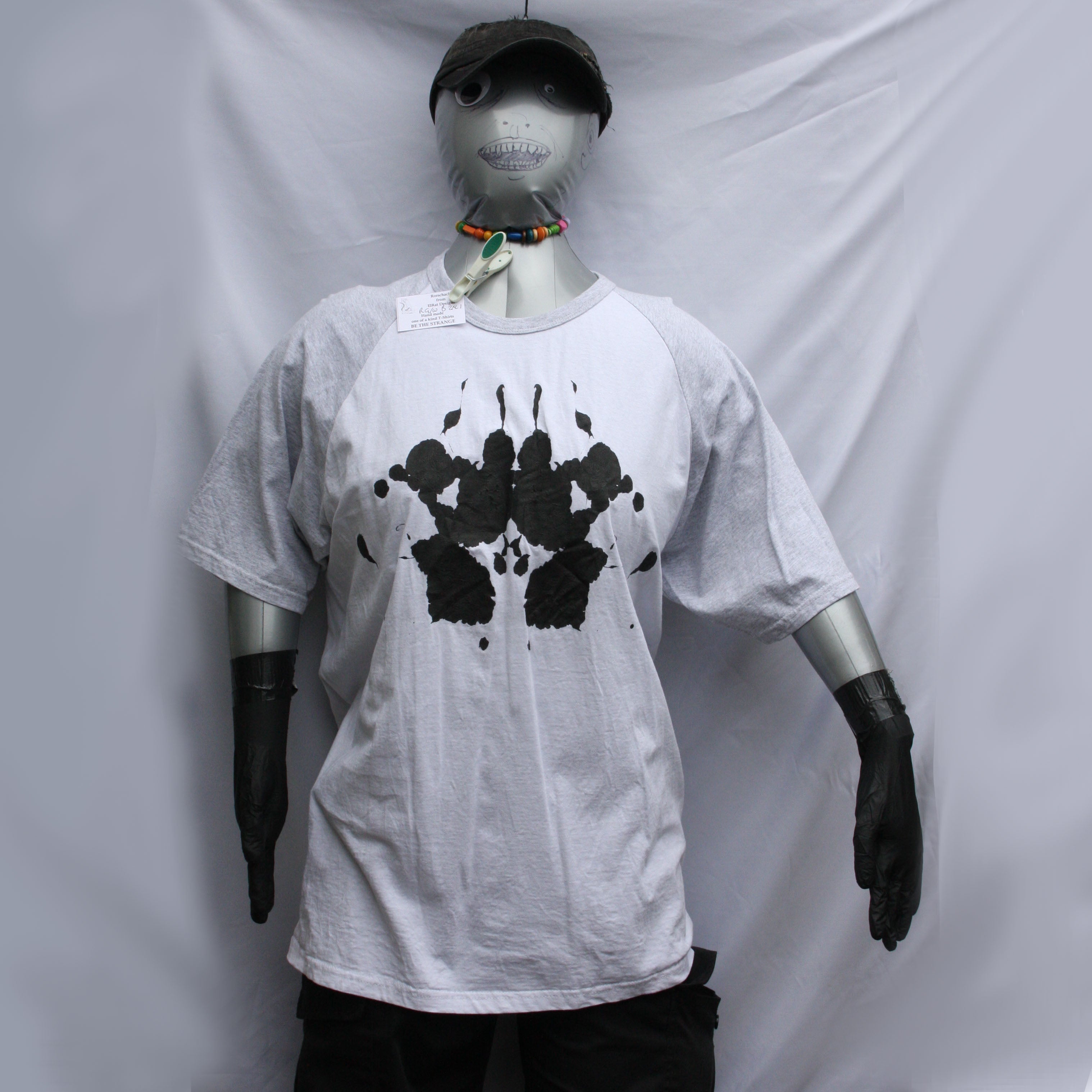 Rorschach, White/Grey cotton T-Shirt with Black ink blot - 2XL #1 (RG/W B 2XL1)