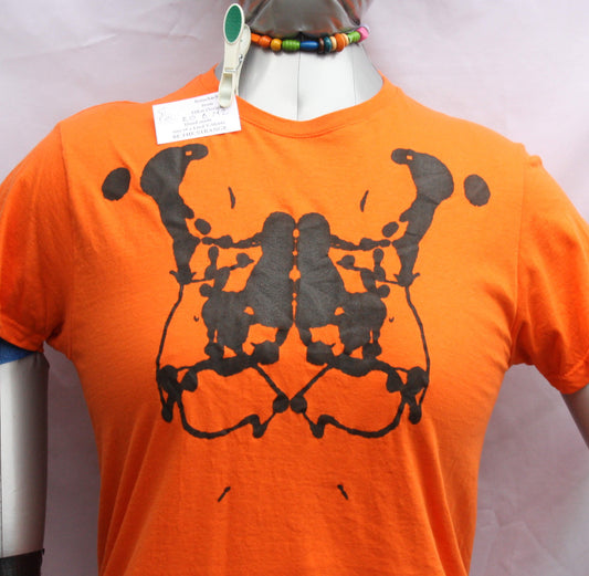 Rorschach, Orange cotton T-Shirt with Black ink blot - Medium #2 (RO B M2)