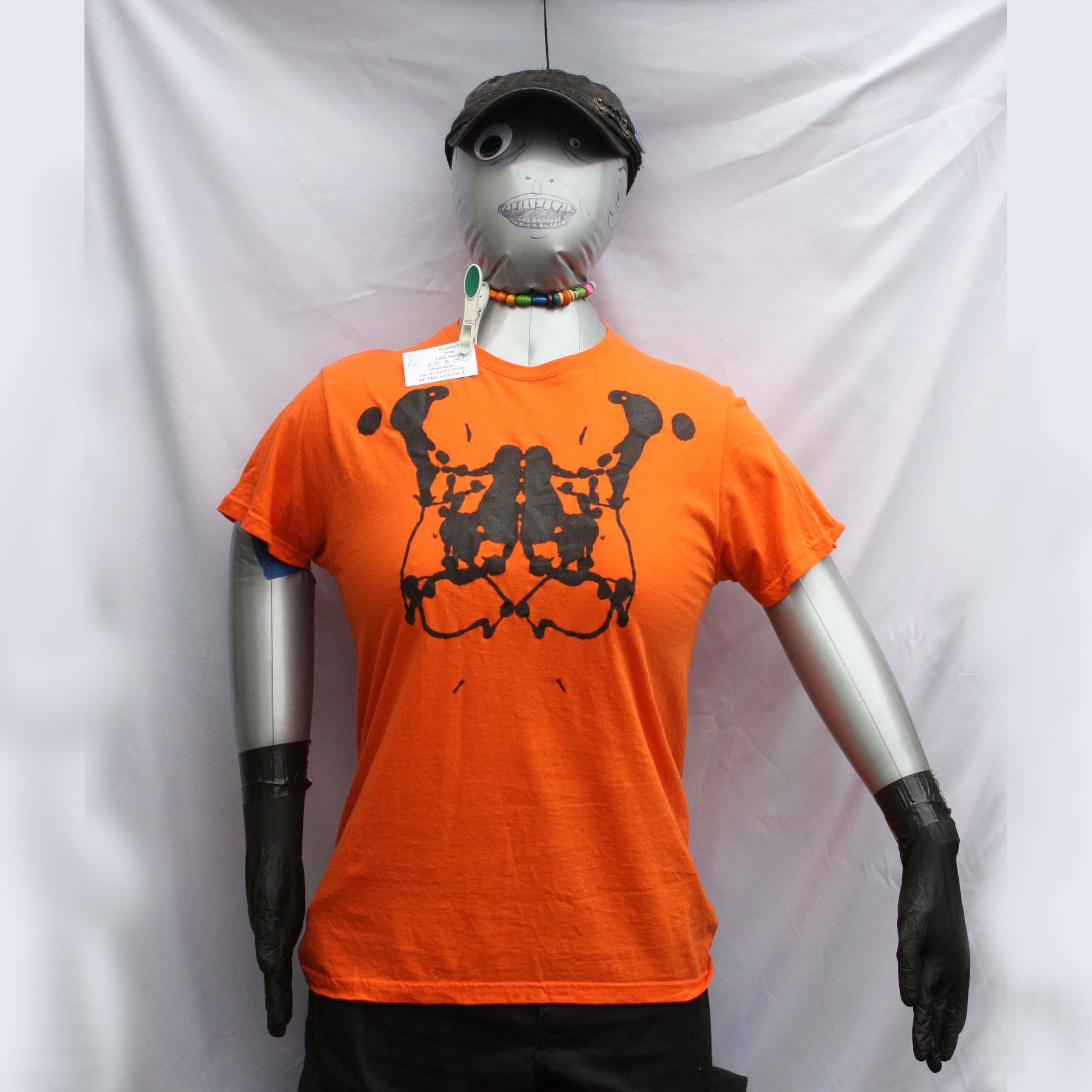 Rorschach, Orange cotton T-Shirt with Black ink blot - Medium #2 (RO B M2)