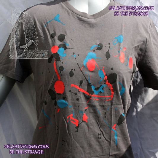 Splatter Print Art Shirt - One of a Kind Hand Printed, Anthracite, Large No1, SP-SS-An-L1 | ElRat Designs - elratdesigns.co.uk