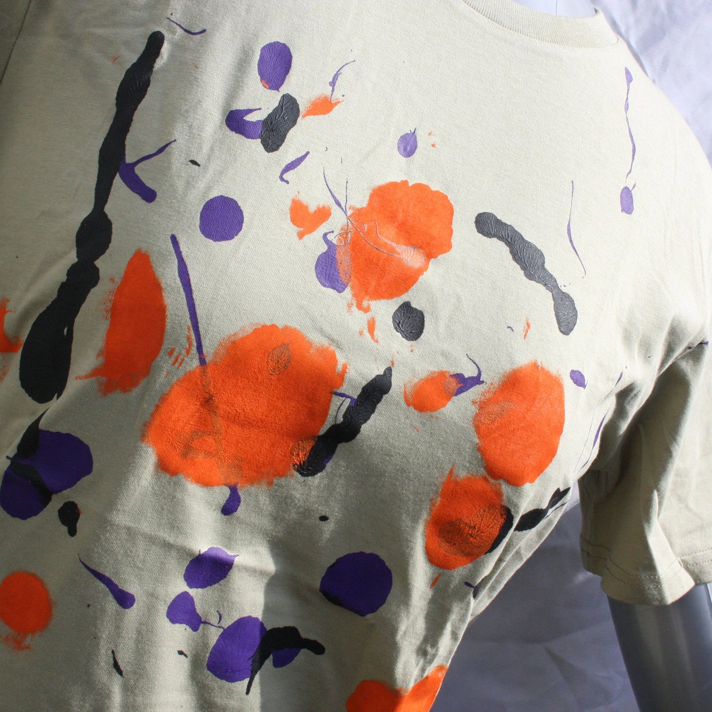 Splatter Print Art Shirt - One of a Kind Hand Printed, Colour Sage, Size M, SP.SS.Sa.M1 | ElRat Designs