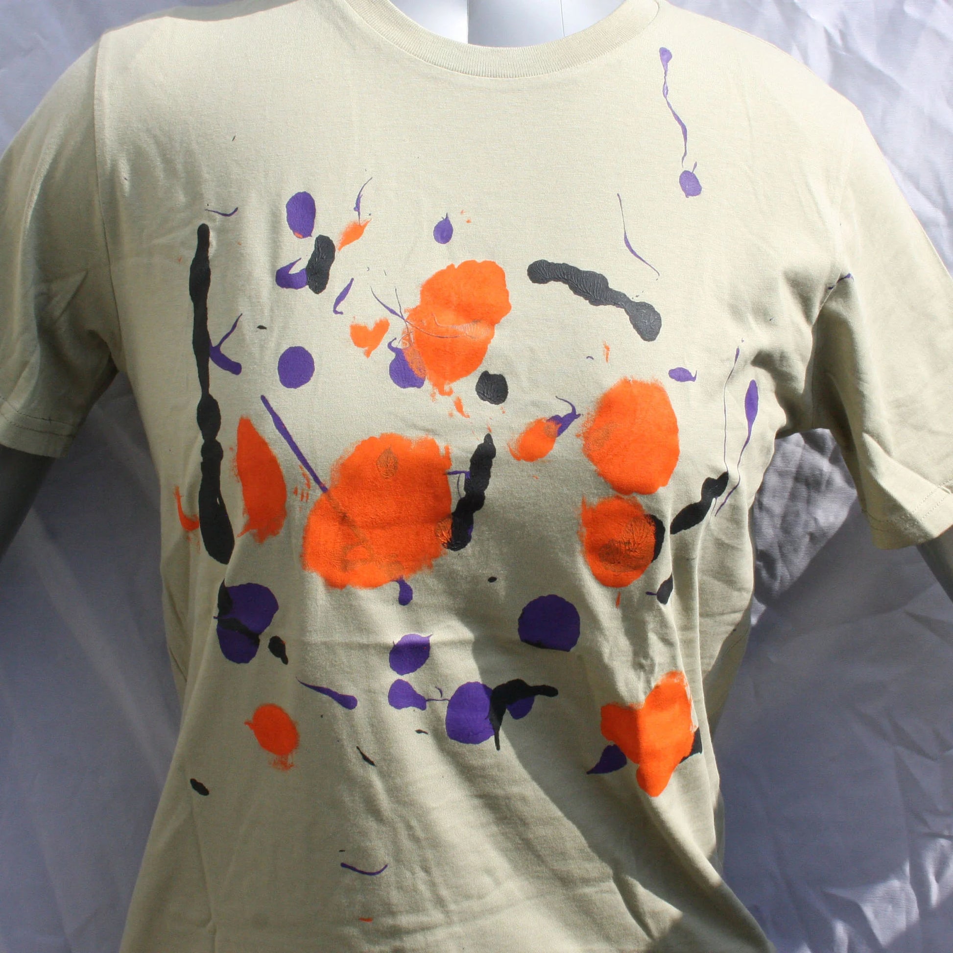 Splatter Print Art Shirt - One of a Kind Hand Printed, Colour Sage, Size M, SP.SS.Sa.M1 | ElRat Designs