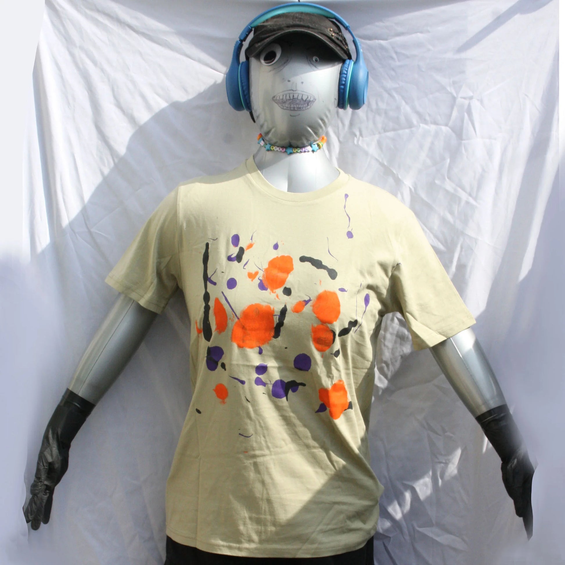 Splatter Print Art Shirt - One of a Kind Hand Printed, Colour Sage, Size M, SP.SS.Sa.M1 | ElRat Designs