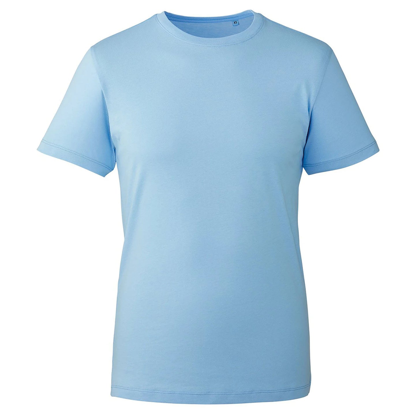 Blank Anthem 100% organic cotton T-shirt, 100% cotton fabric, showcasing a classic, comfortable fit for custom prints or personal designs. (AM10_lightblue_FRONT)