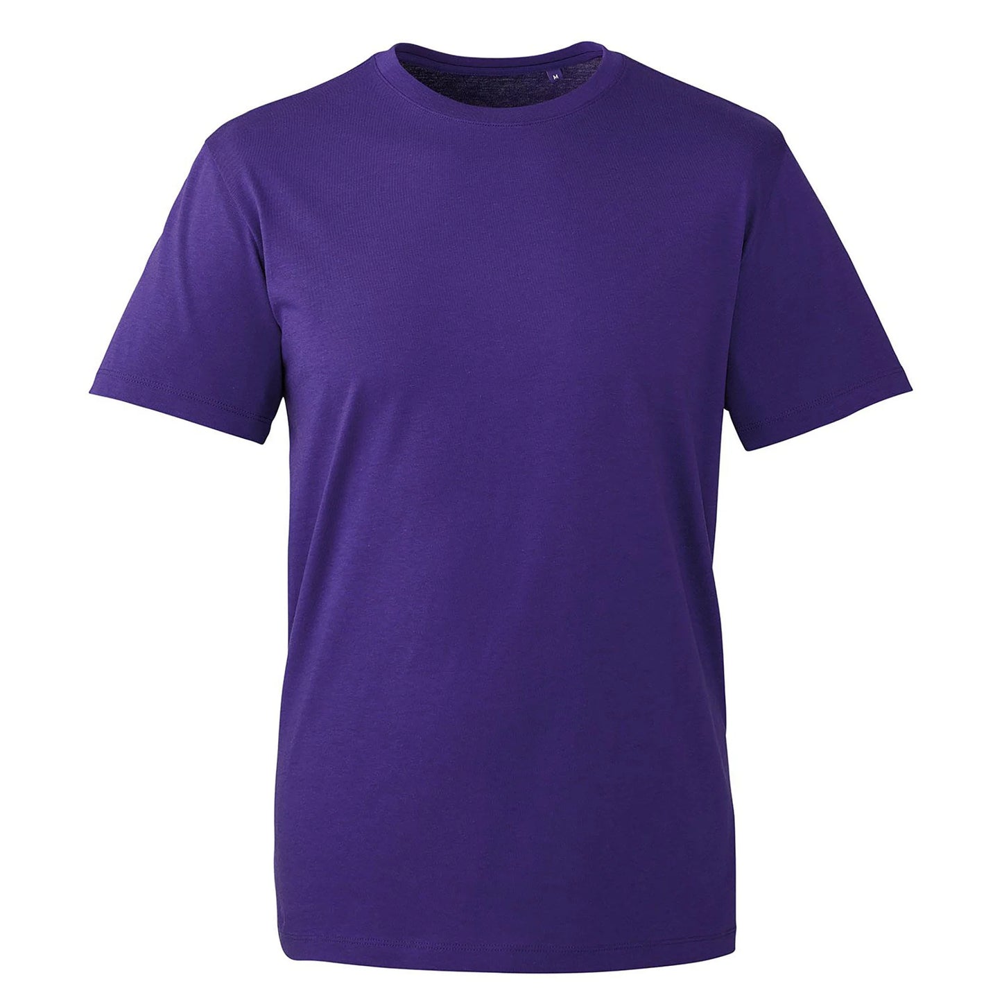 Blank Anthem 100% organic cotton T-shirt, 100% cotton fabric, showcasing a classic, comfortable fit for custom prints or personal designs. (AM10_purple_ft)