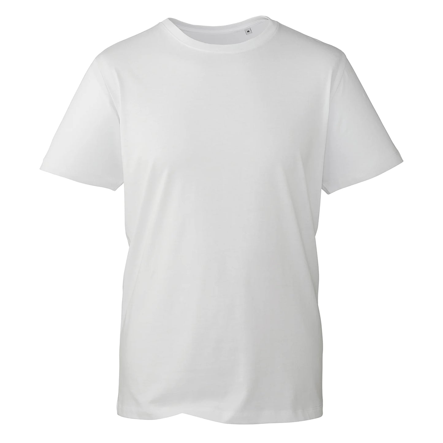 Blank Anthem 100% organic cotton T-shirt, 100% cotton fabric, showcasing a classic, comfortable fit for custom prints or personal designs. (AM10_white_ft)