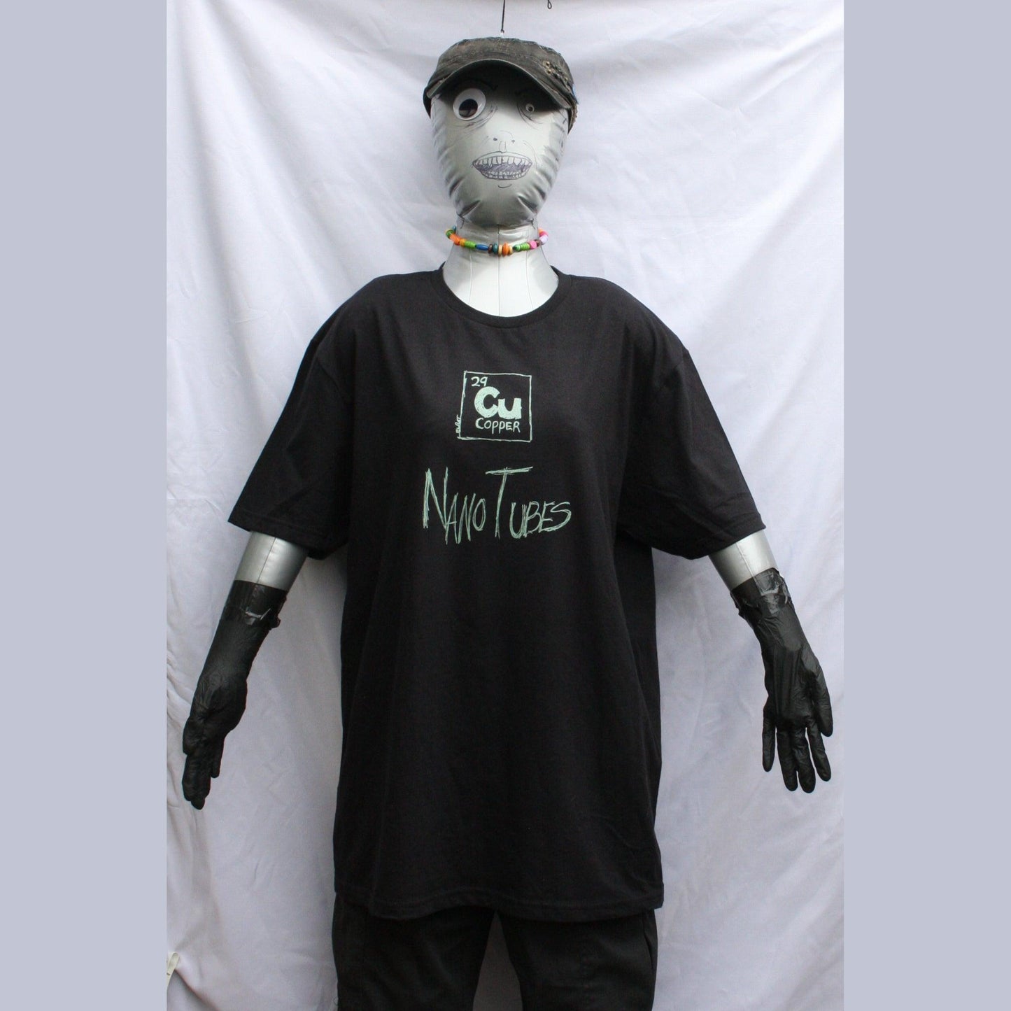 Copper Nanotubes CuNTs scientific humor screen printed t-shirt, featuring pearlescent Apple Mint Green ink.