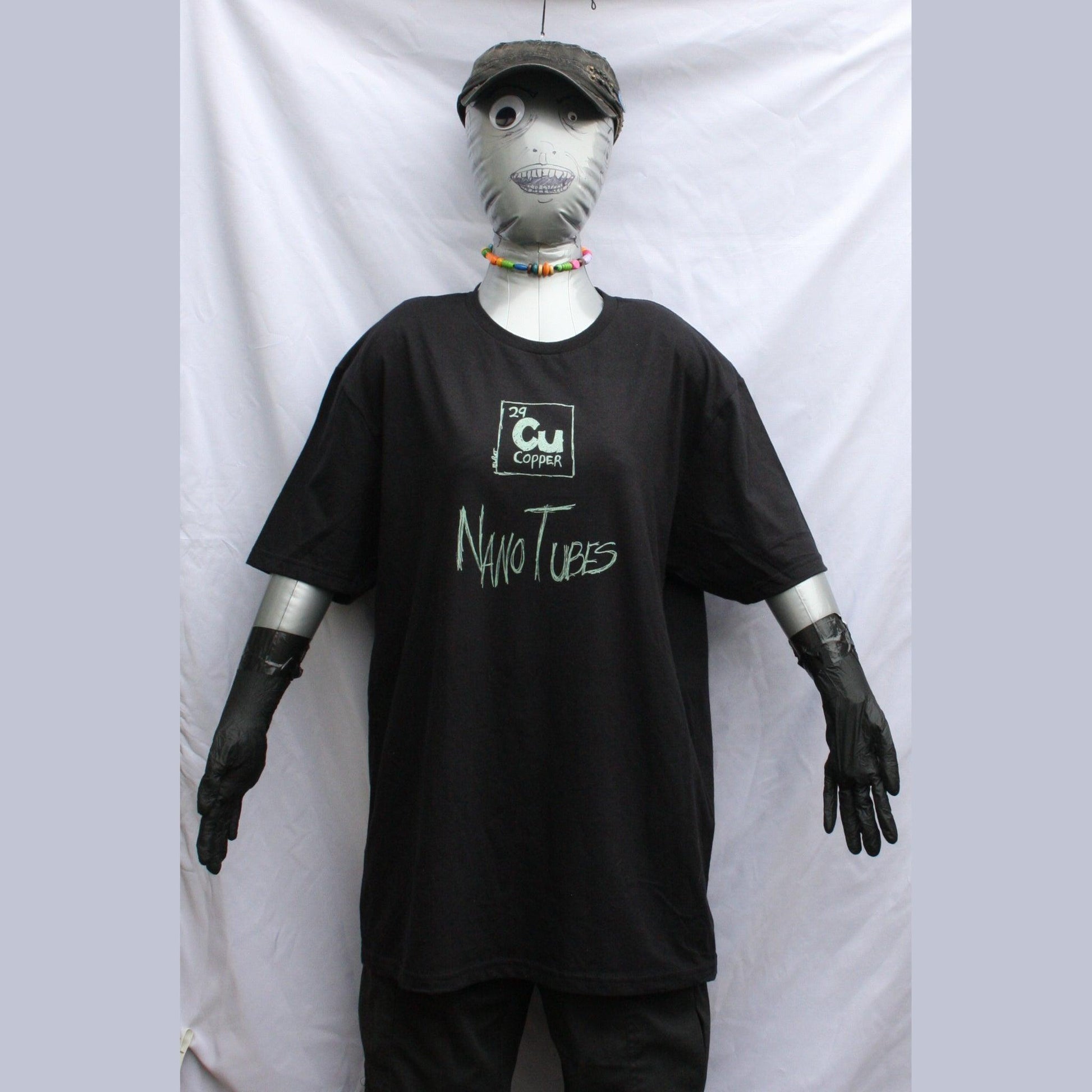 Copper Nanotubes CuNTs scientific humor screen printed t-shirt, featuring pearlescent Apple Mint Green ink.