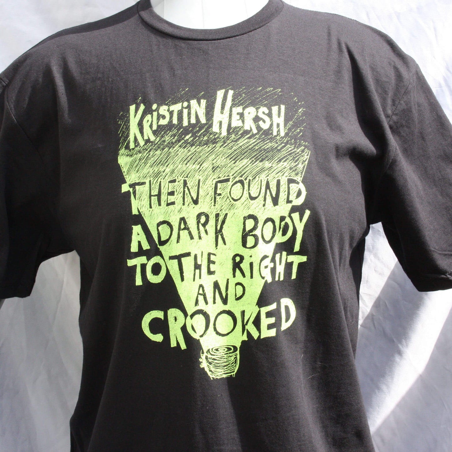 Kristin Hersh Crooked T-shirt, front black fluorescent yellow, by ElRat Designs