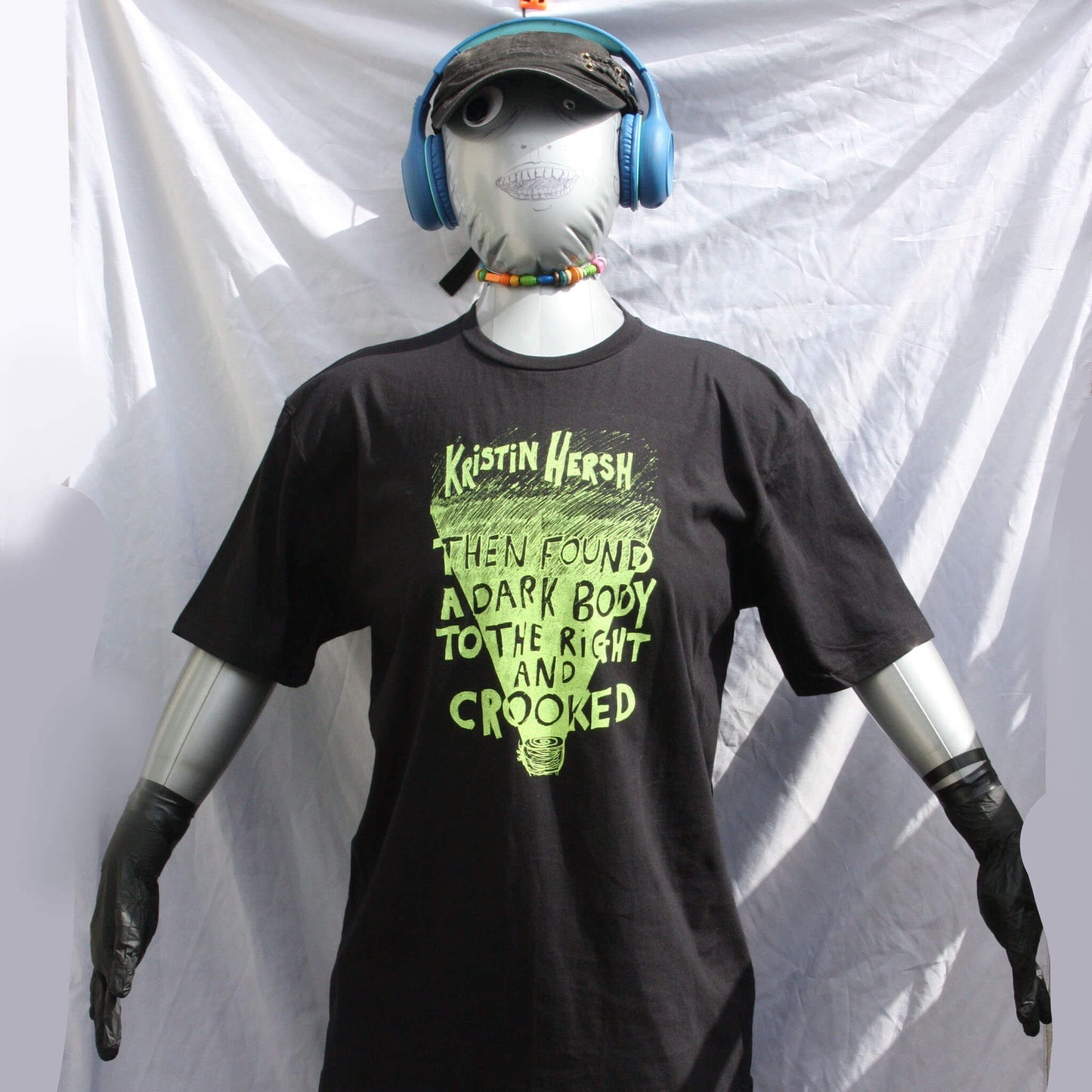 Kristin Hersh Crooked T-shirt, front black fluorescent yellow, by ElRat Designs
