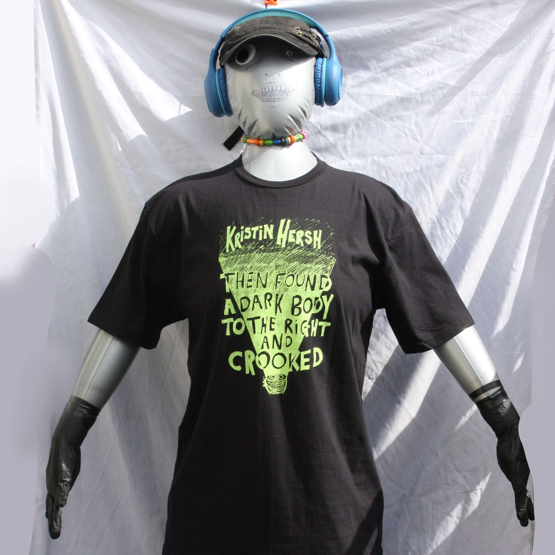 Kristin Hersh Crooked T-shirt, front black fluorescent yellow, by ElRat Designs