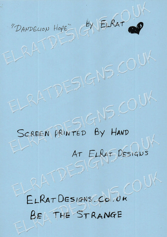 "Kristin Hersh Dandelion Hope" KH Logo - Original Art Screen Print - Pale Blue