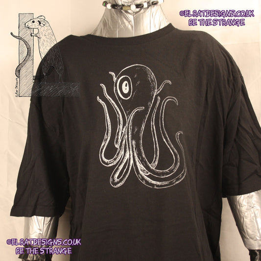 ElRat Designs hand-drawn Octoclops design, B-Movie inspiredl! hand puled screen print with eco friendly water based ink. elratdesigns.co.uk