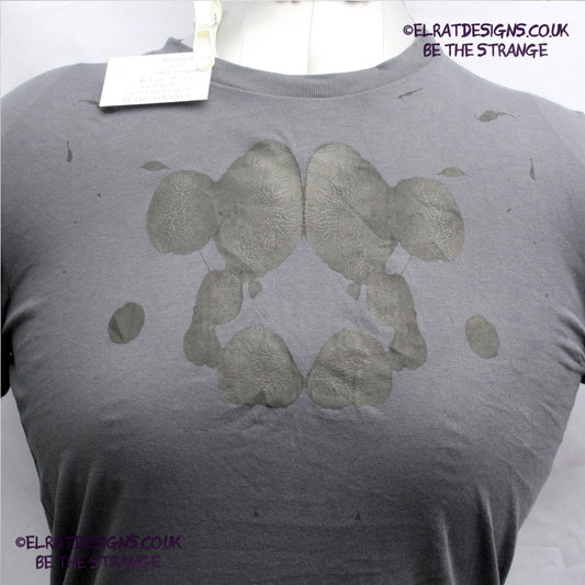 Rorschach, Anthracite cotton T-Shirt with Black ink blot - XSmall #1 (RAnt B XS1) - ElRat Designs - elratdesigns.co.uk