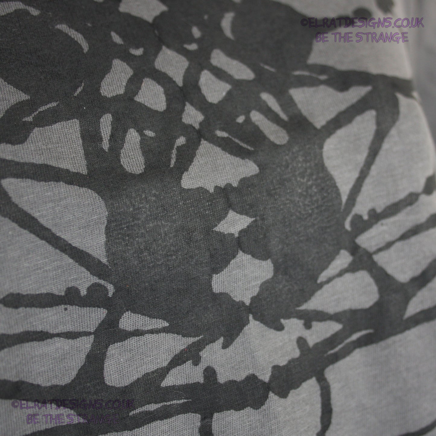 Rorschach, Charcoal cotton T-Shirt with Black ink blot - Large #2 (RCH B L2) - ElRat Designs - elratdesigns.co.uk