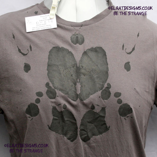 Rorschach, Charcoal cotton T-Shirt with Black ink blot - Large #4 (RCh B L4) - ElRat Designs - elratdesigns.co.uk