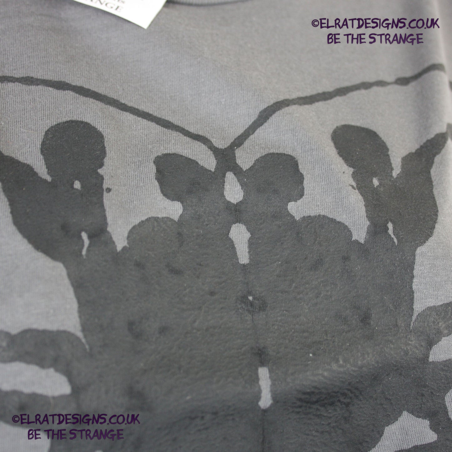 Rorschach, Charcoal cotton T-Shirt with Black ink blot - Extra Large #1 (RCH B XL1) - ElRat Designs - elratdesigns.co.uk