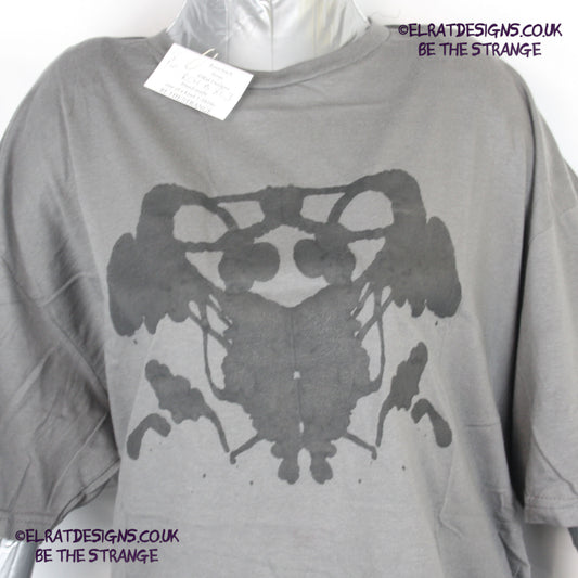 Rorschach, Charcoal cotton T-Shirt with Black ink blot - Extra Large #3 (RCH B XL3) - ElRat Designs - elratdesigns.co.uk