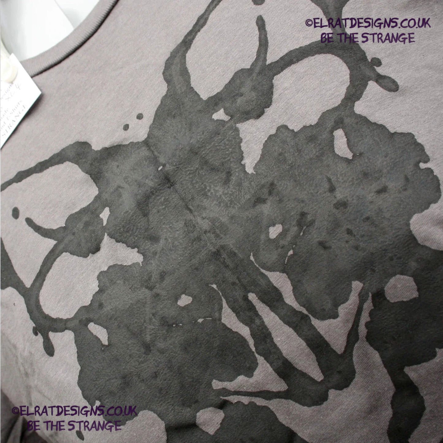 Rorschach, Charcoal cotton T-Shirt with Black ink blot - X Large #4 (RCh B XL4) - ElRat Designs - elratdesigns.co.uk