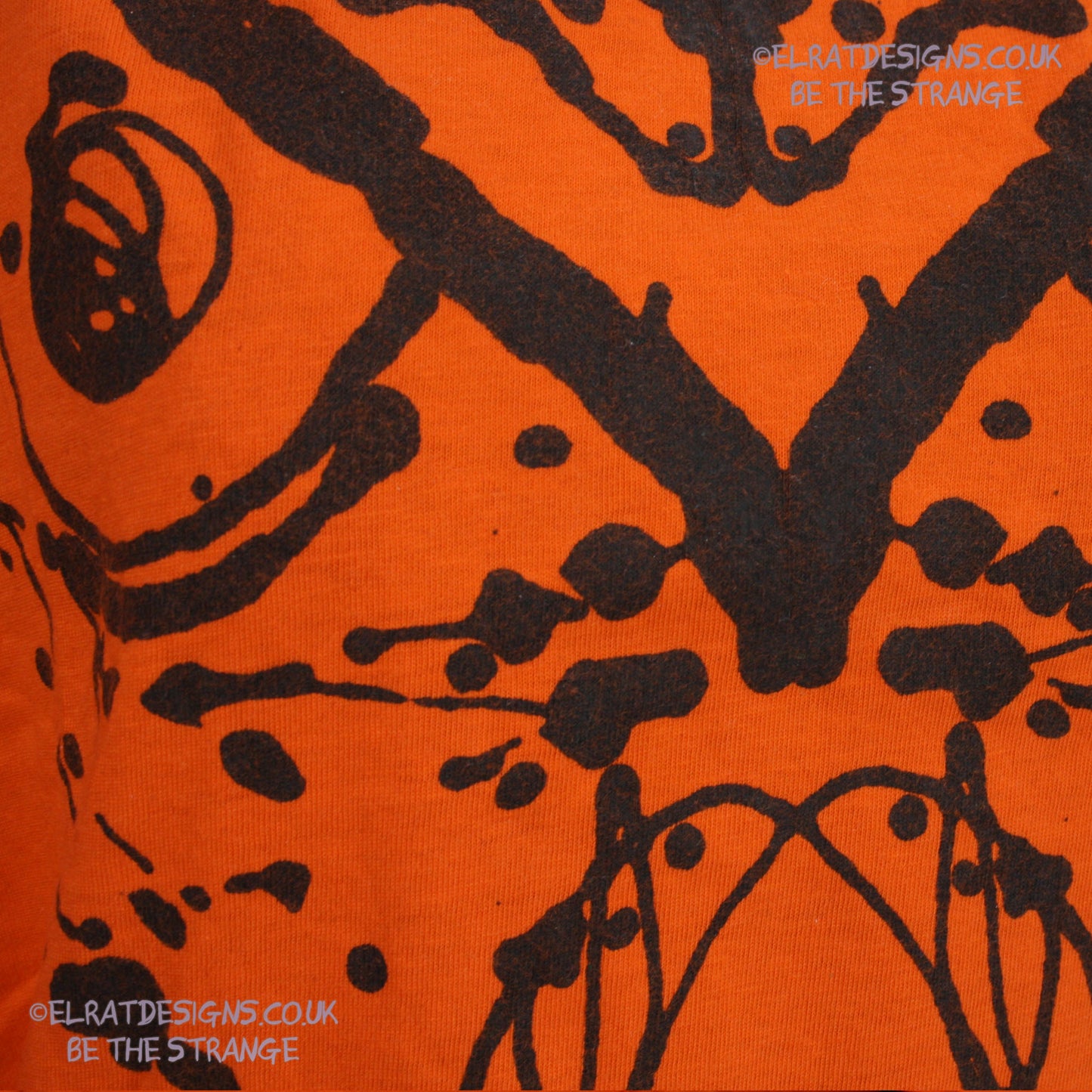 Rorschach, Orange cotton T-Shirt with Black ink blot - Large #1 (RO B L1) - ElRat Designs - elratdesigns.co.uk