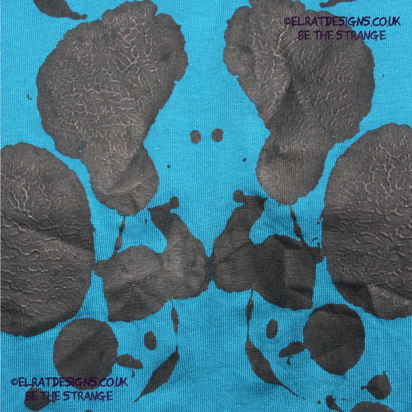 Rorschach, Ocean Blue cotton T-Shirt with Black ink blot - X Large #1 (ROcnB B XL1) - ElRat Designs - elratdesigns.co.uk