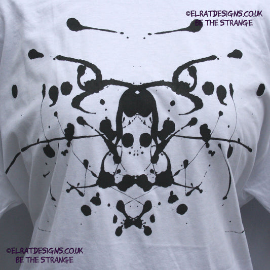 Rorschach, White cotton T-Shirt with Black ink blot - 3XL #1 (RW B 3XL1) - ElRat Designs - elratdesigns.co.uk