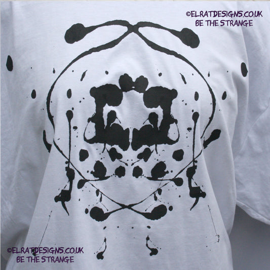 Rorschach, White cotton T-Shirt with Black ink blot - 4XL #1 (RW B 4XL1) - ElRat Designs - elratdesigns.co.uk