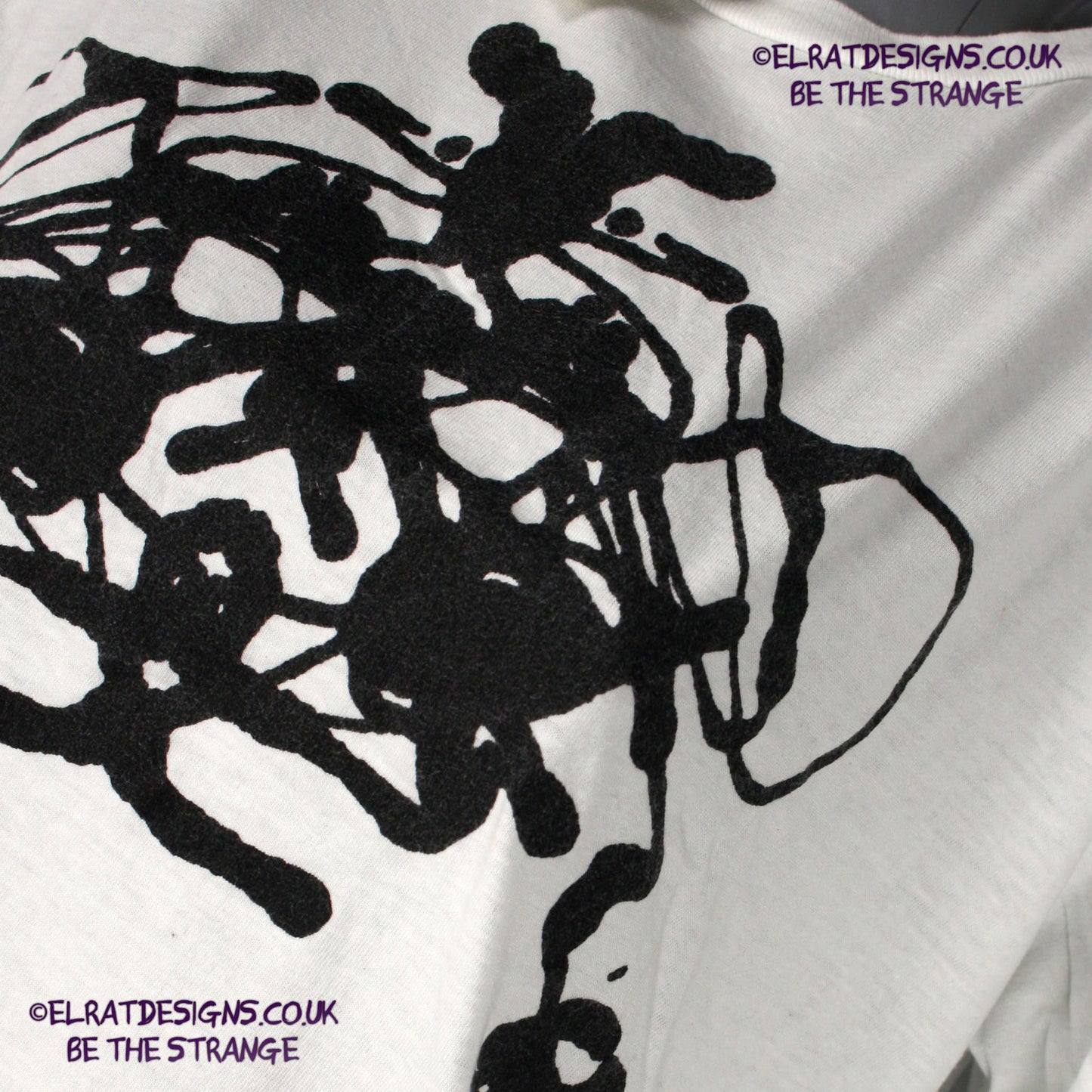 Rorschach, White cotton T-Shirt with Black ink blot - Medium #2 (RW B M2) - ElRat Designs - elratdesigns.co.uk