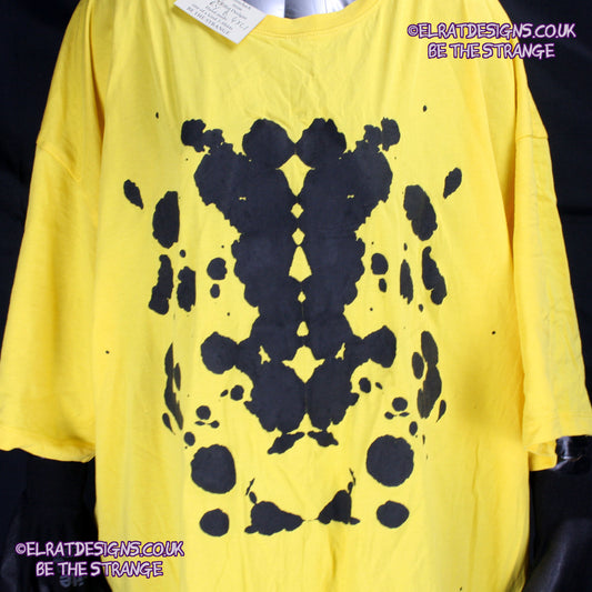 Rorschach, Yellow cotton T-Shirt with Black ink blot - 4XL #1 (RY B 4XL1) - ElRat Designs - elratdesigns.co.uk