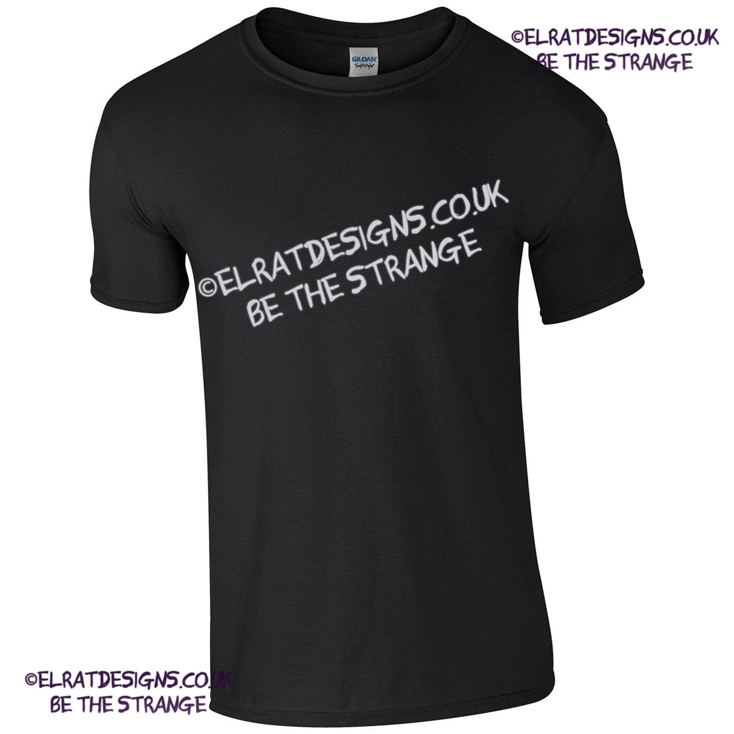 GD001 - Blank Gildan Softstyle black T-shirt, 100% cotton fabric, - ElRat Designs - elratdesigns.co.uk (gd001_black_ft2)