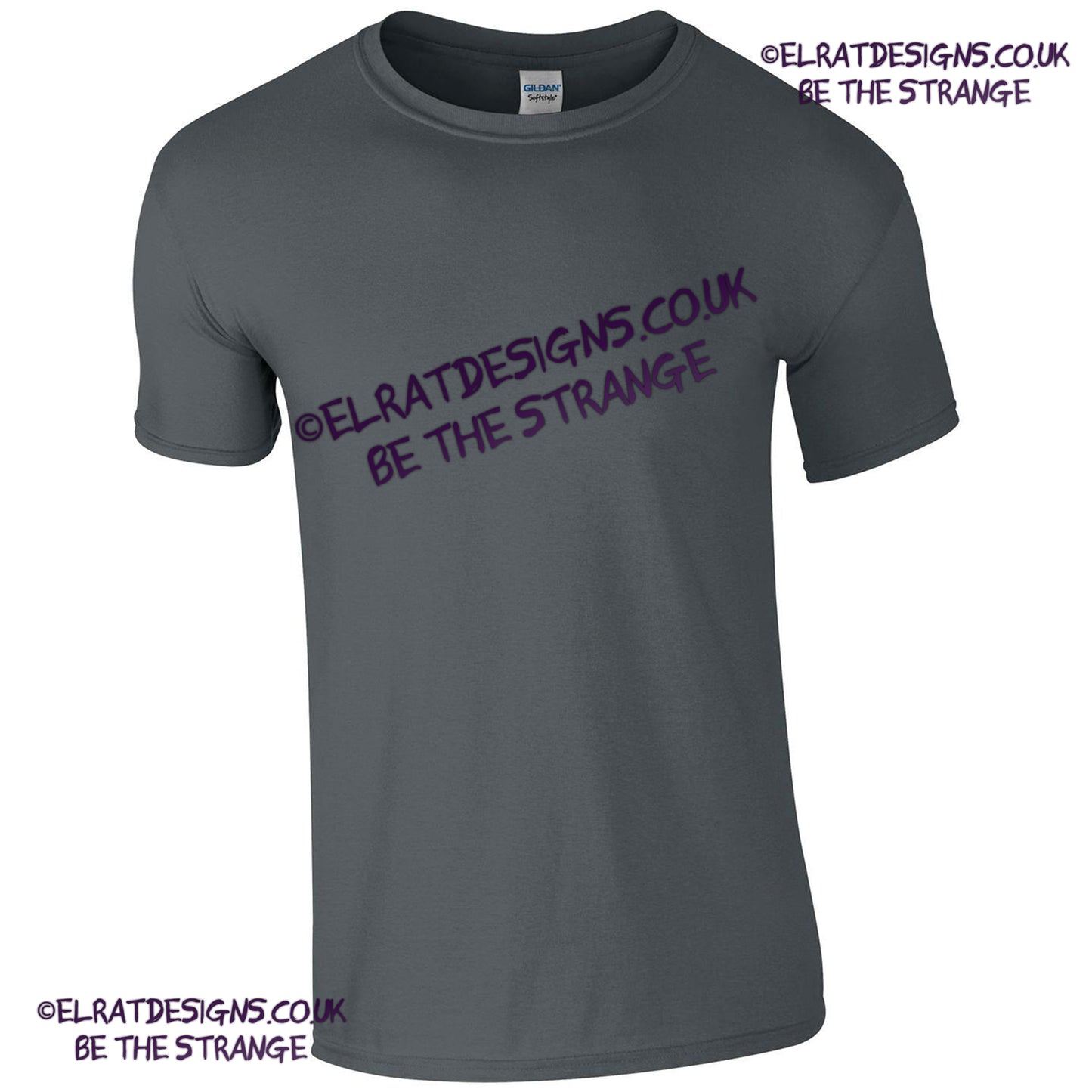GD001 - Blank Gildan Softstyle charcoal T-shirt, 100% cotton fabric, ElRat Designs - elratdesigns.co.uk (gd001_charcoal_ft2)