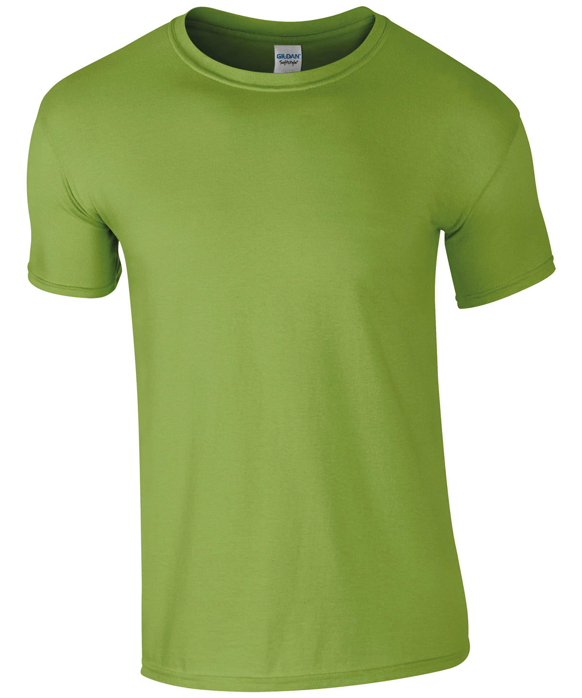 Blank Gildan Softstyle kiwi green T-shirt, 100% cotton fabric, showcasing a classic, comfortable fit for custom prints or personal designs. (gd001_kiwi_ft2)