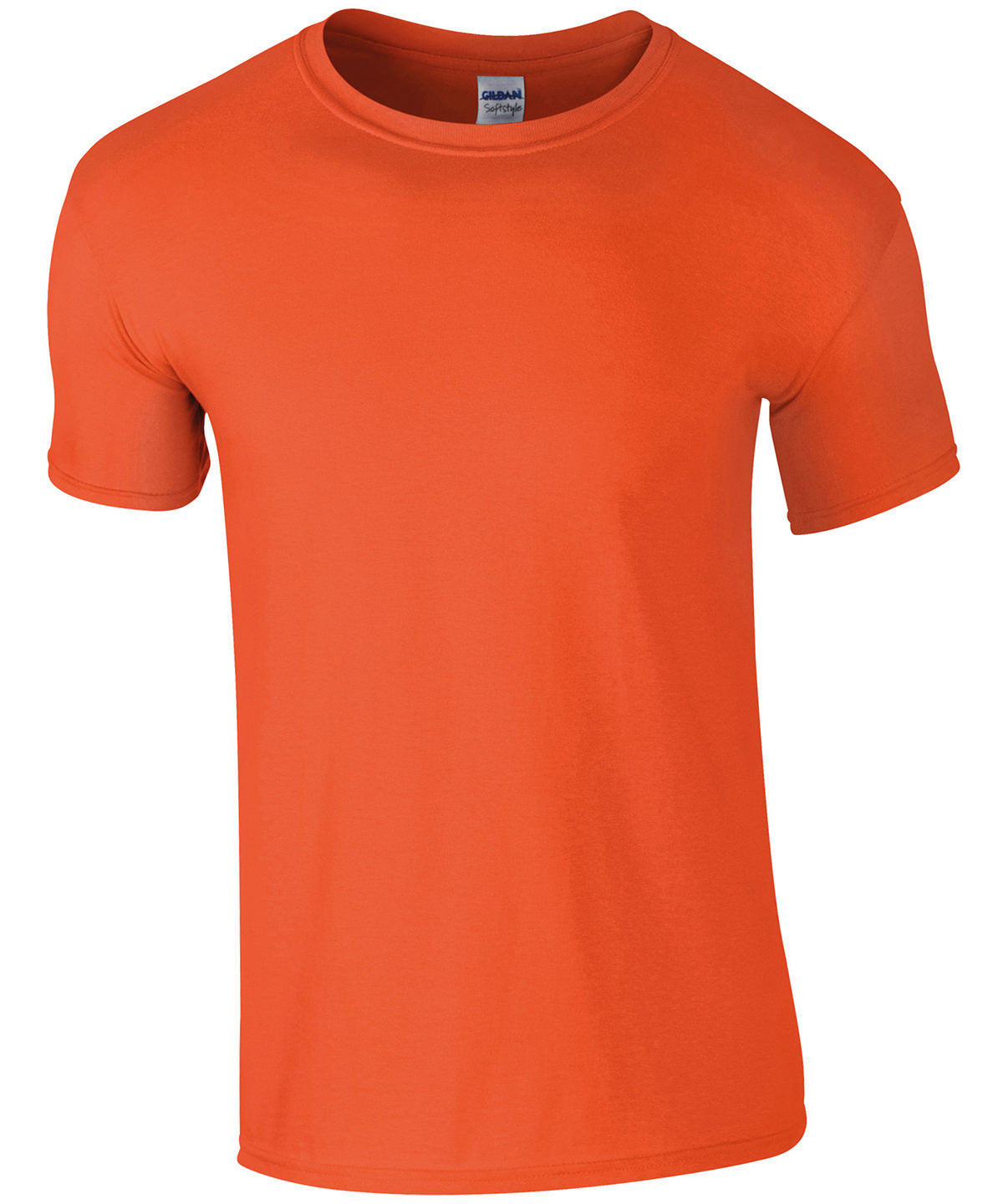 Blank Gildan Softstyle orange T-shirt, 100% cotton fabric, showcasing a classic, comfortable fit for custom prints or personal designs. (gd001_orange_ft2)