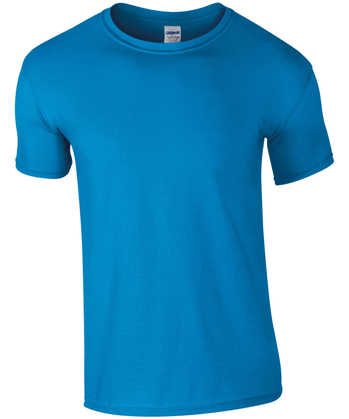 Blank Gildan Softstyle sapphire T-shirt, 100% cotton fabric, showcasing a classic, comfortable fit for custom prints or personal designs.  (gd001_sapphire_ft)
