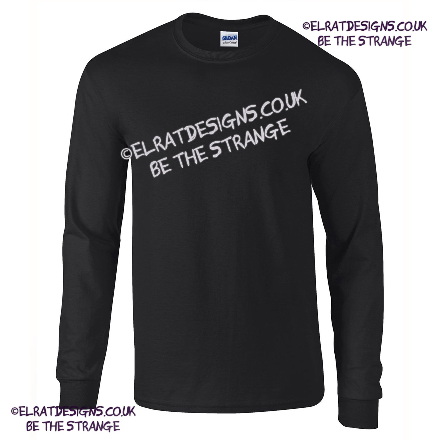 GD014 Blank Gildan Ultra Cotton black long sleeve T-shirt, made from 100% cotton, offering a durable and comfortable fit for custom prints. elratdesigns.co.uk (gd014_black_ft)