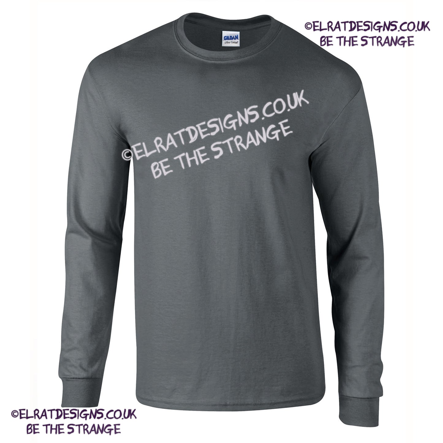 GD014 Blank Gildan Ultra Cotton charcoal long sleeve T-shirt, made from 100% cotton, offering a durable and comfortable fit for custom prints. elratdesigns.co.uk
(gd014_charcoal_ft)