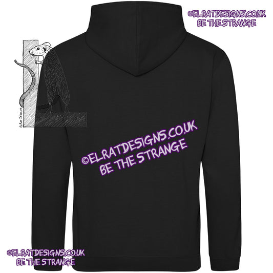 JH001 Back view of AWDis College hoodie, deep black, printed with the design of your choice. From ElRat Designs