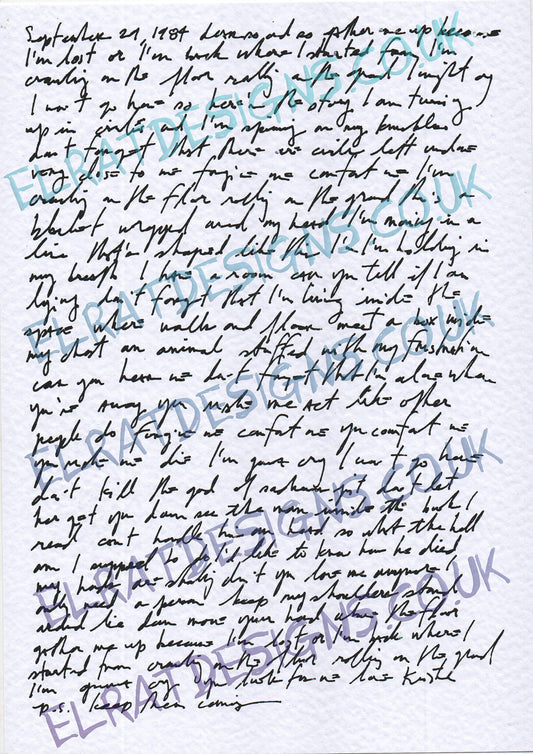 Kristin Hersh "The Letter" Screen Print of the Complete handwritten lyrics White