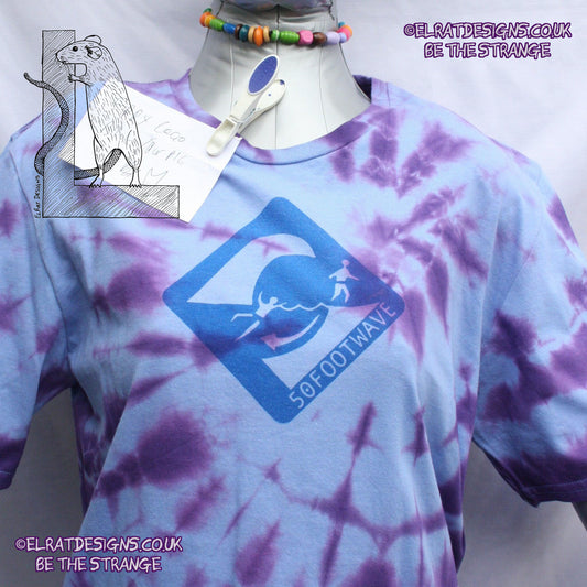 Misprint, 50 foot wave logo - ONE OFF Blue/Purple Tie - Dye cotton T-Shirt- MEDIUM #1 - ElRat Designs - elratdesigns.co.uk